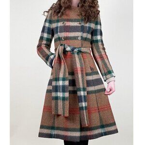 Rare Vintage Irish Plaid Wool Peacoat Fit Flare Jacket Winter Christmas Pea Coat